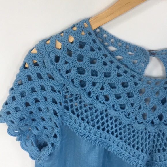 Calypso St Barth linen shift crochet yoke dress S - Picture 2 of 6